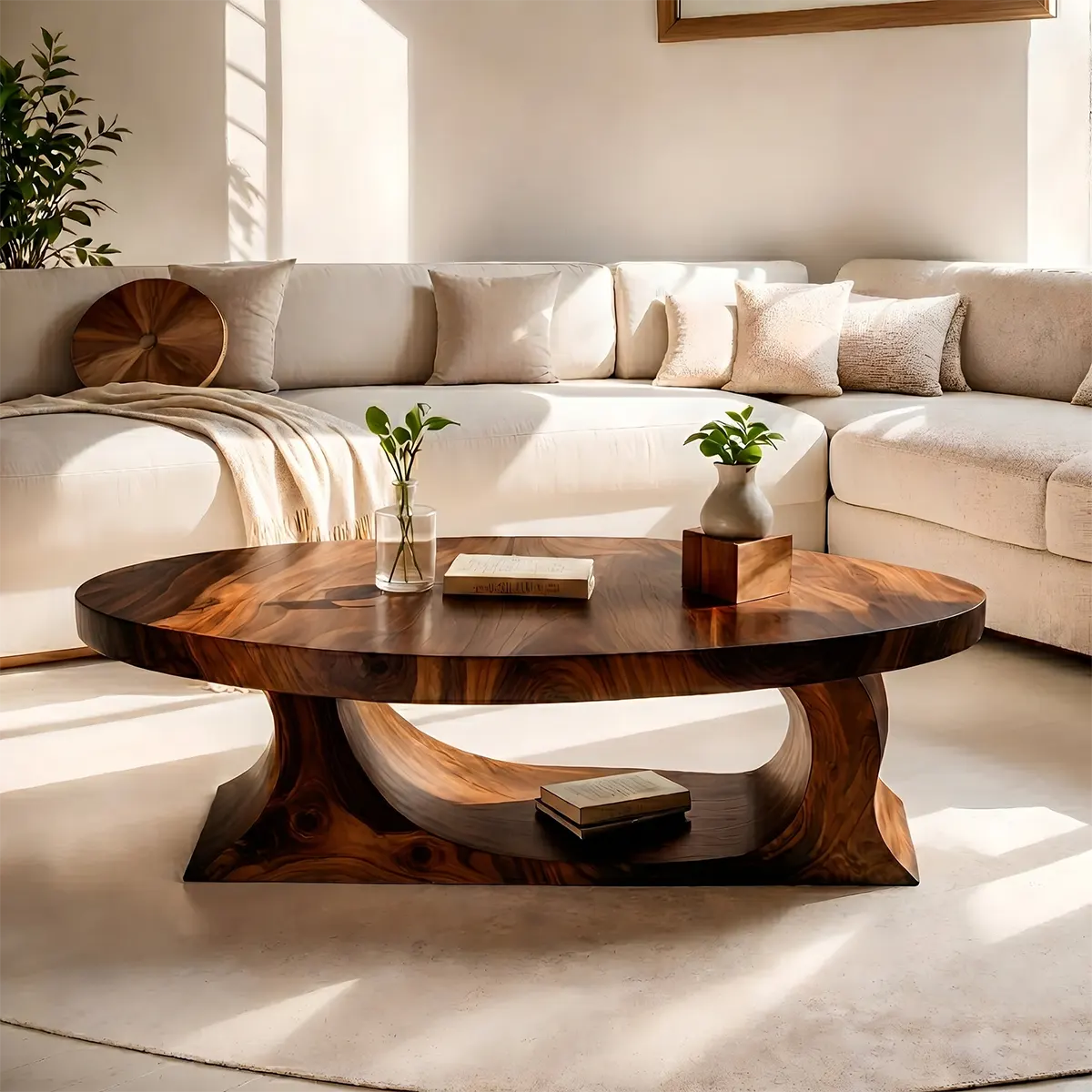 Oval Wood Coffee Table, Sculptural Coffee Table, Organic Modern Living Room Furniture TT006-4205