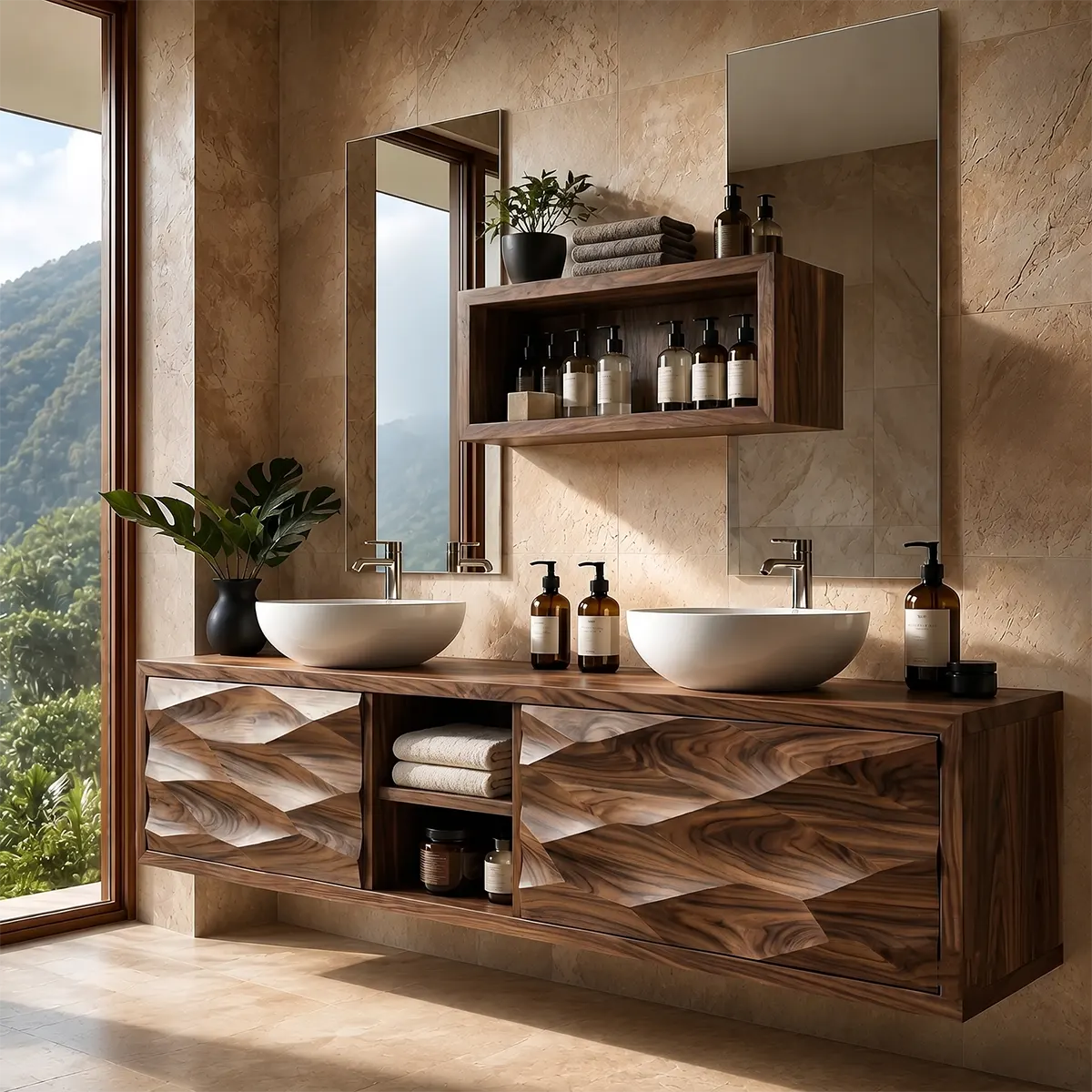 Geometric Floating Double Sink Bathroom Vanity Cabinet TT006-5058
