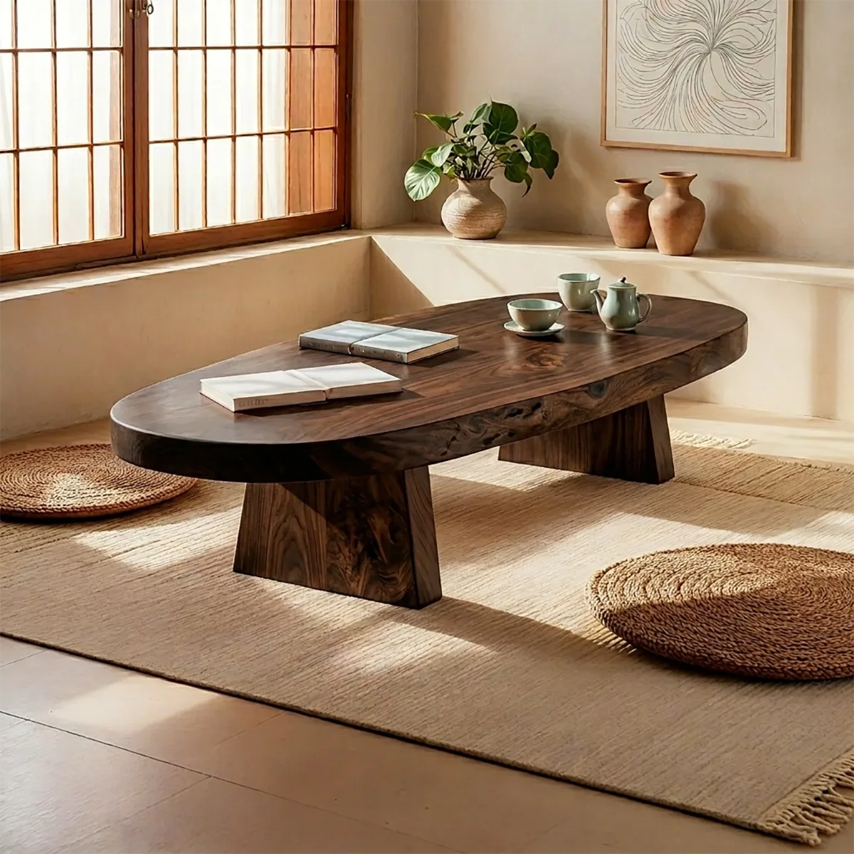 Handcrafted Solid Wood Coffee Table – Organic Modern Rustic Center Table