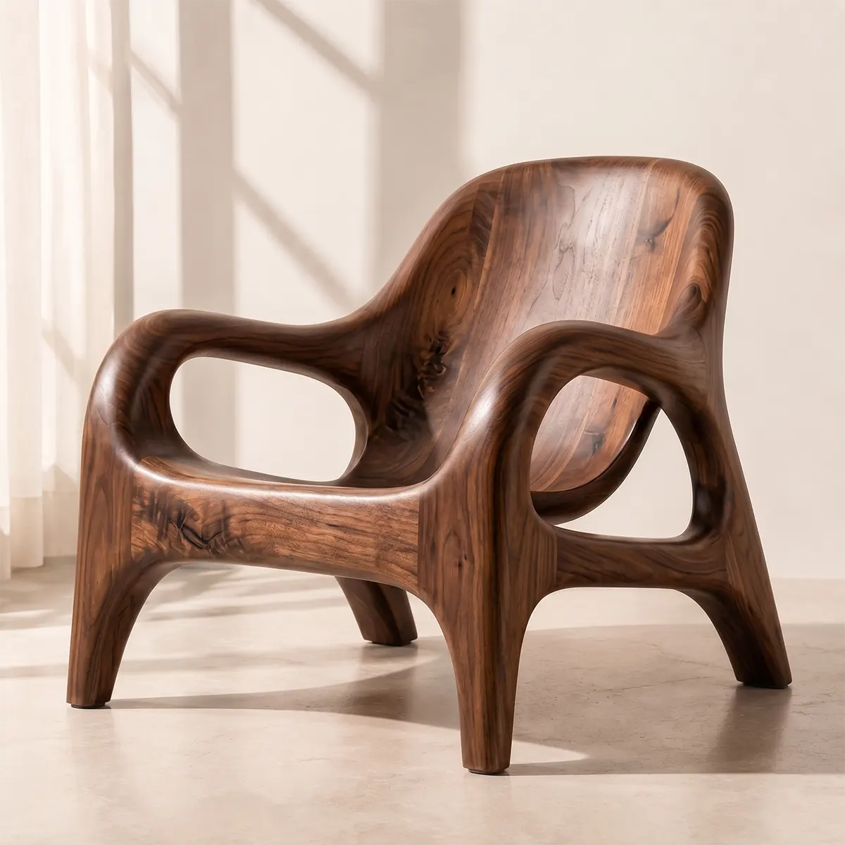 Handcrafted Organic Wood Lounge Chair with Sculptural Curved Frame TT006-3380