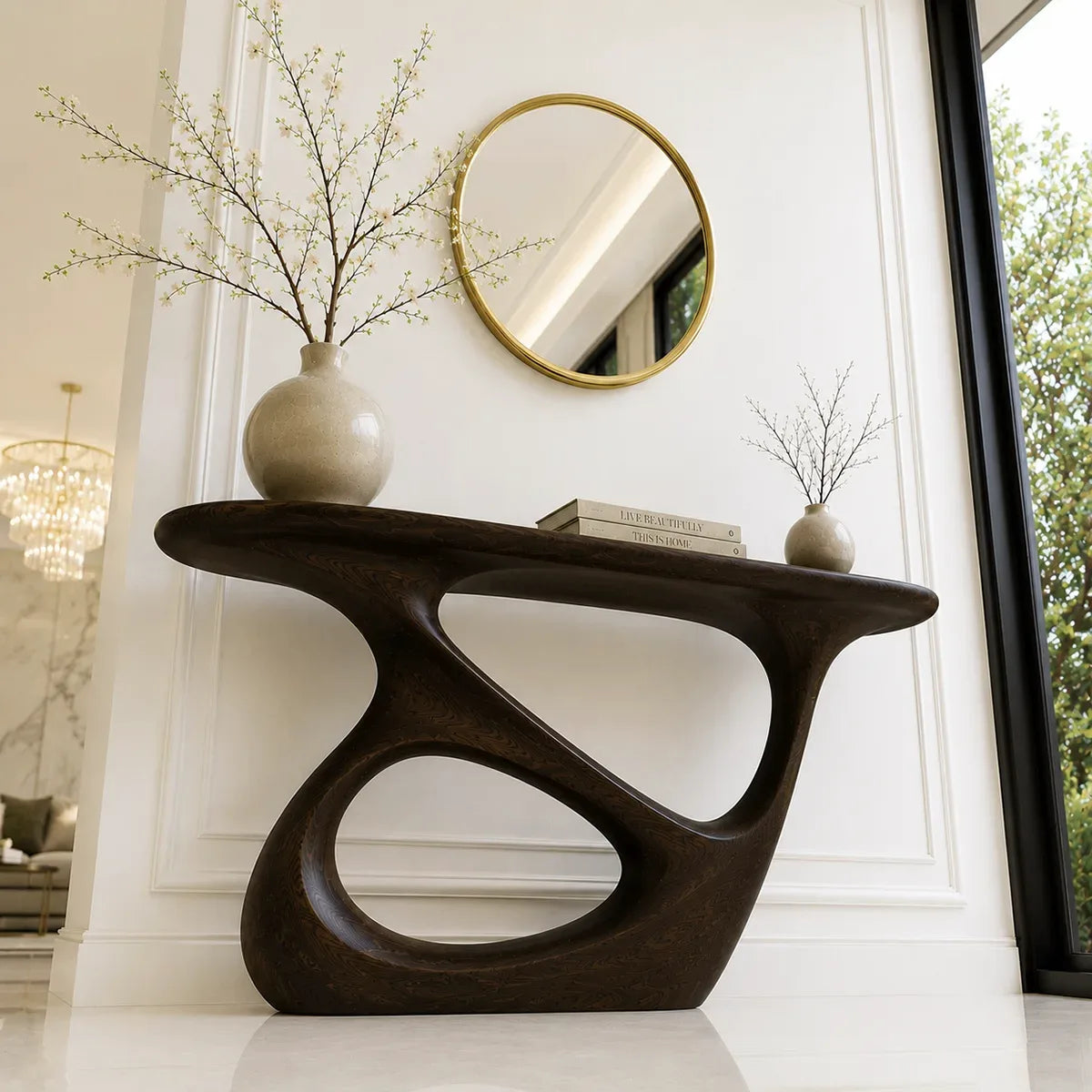 Organic Shape Solid Wood Console Table – Modern Luxury Entryway Table