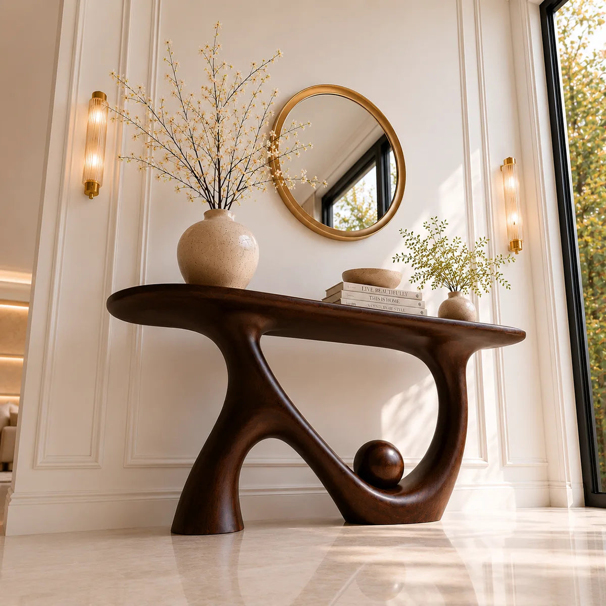 Organic Shape Solid Wood Console Table – Modern Luxury Entryway Table