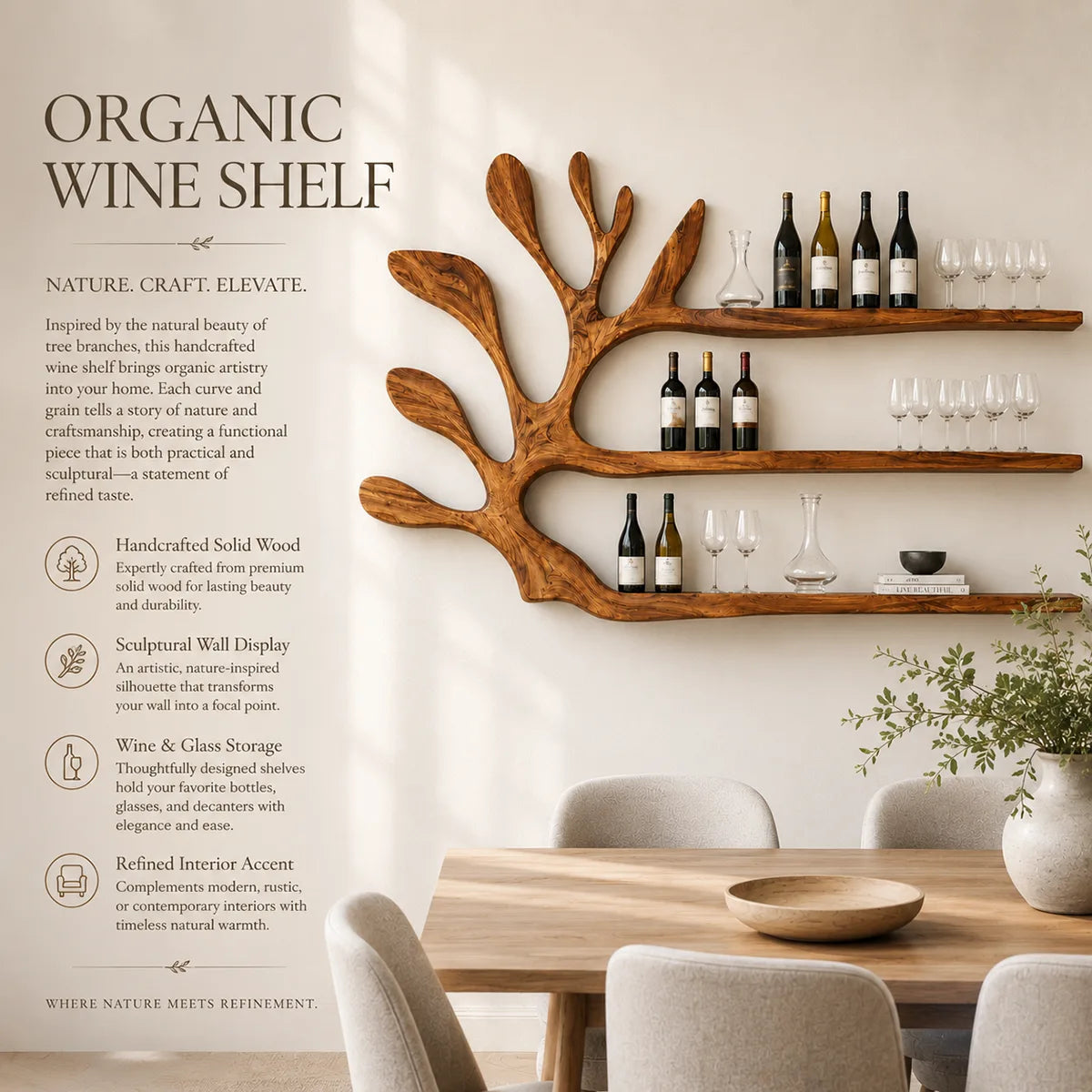 Modern Solid Wood Wall Wine Rack for Dining Rooms, Home Bars & Wine Lovers TT006-4995