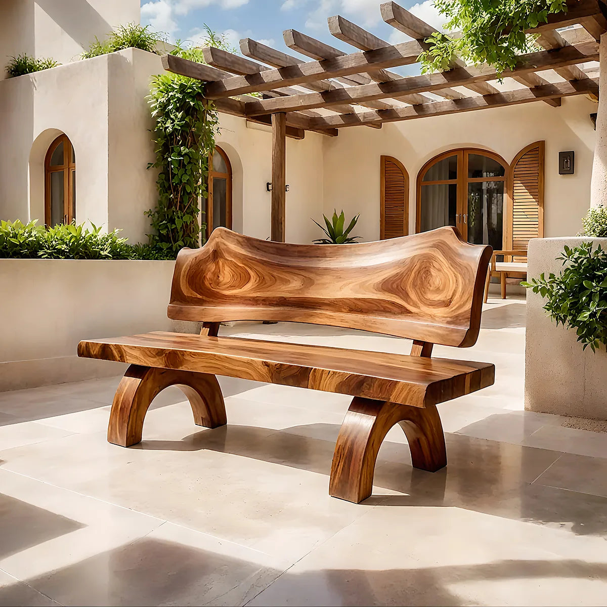 Organic Solid Wood Bench | Handcrafted Modern Wooden Garden & Entryway Bench TT006-6651