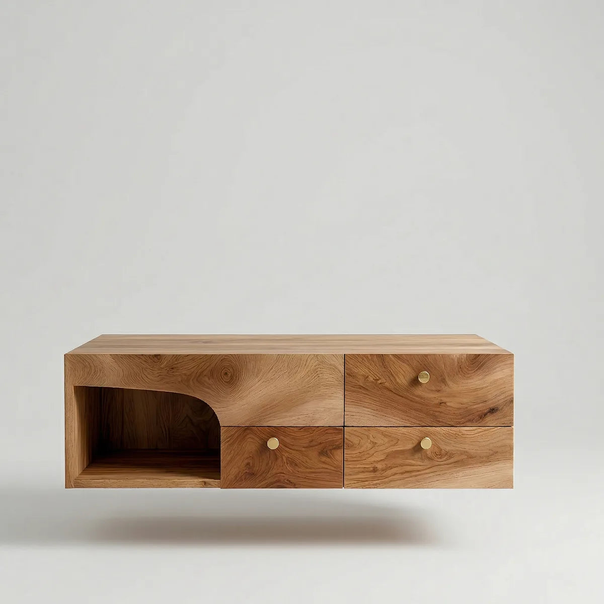 Floating Solid Wood Bathroom Vanity with 3 Drawers and Open Side Shelf