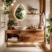 Floating Solid Wood Bathroom Vanity with 3 Drawers and Open Side Shelf