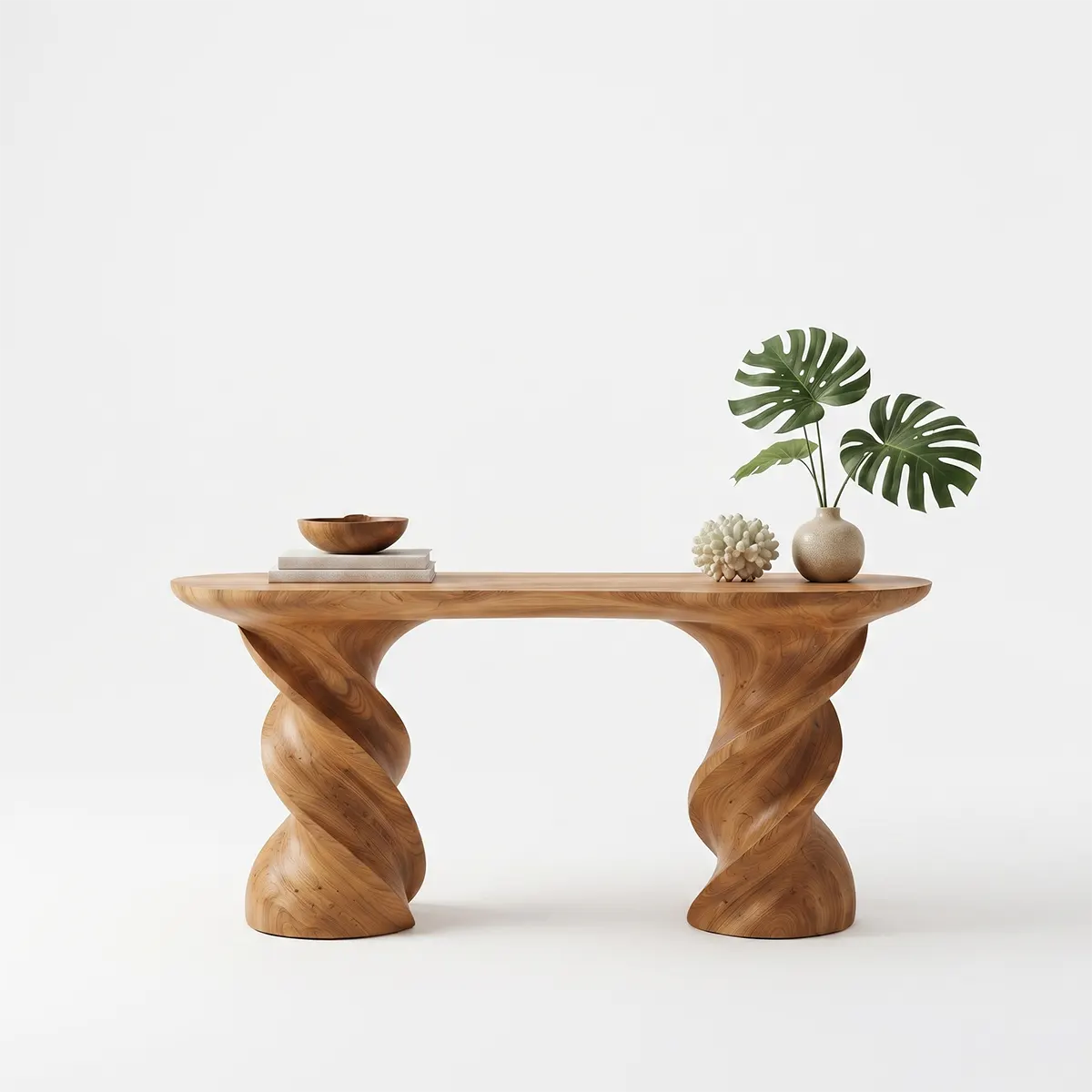Modern Twisted Pedestal Console Table | Sculptural Solid Wood Entryway Hallway Accent Table TT006-8565