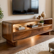 Modern Solid Wood Geometric Sculptural TV Stand