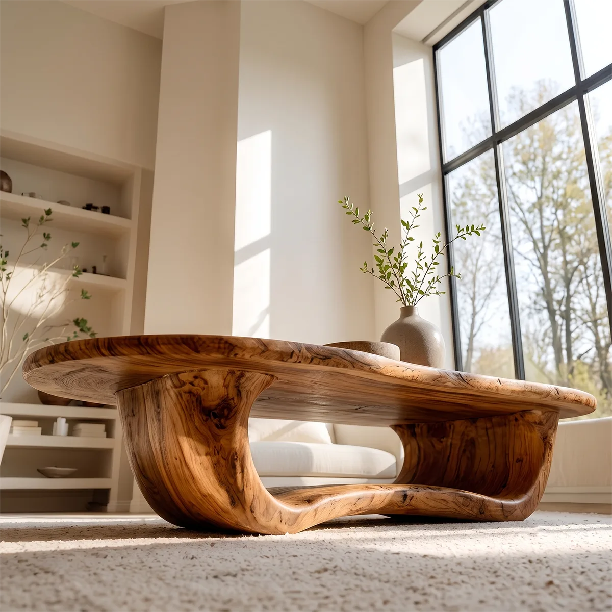 Organic Live Edge Oval Coffee Table | Handcrafted Solid Wood Center Table TT006-2119