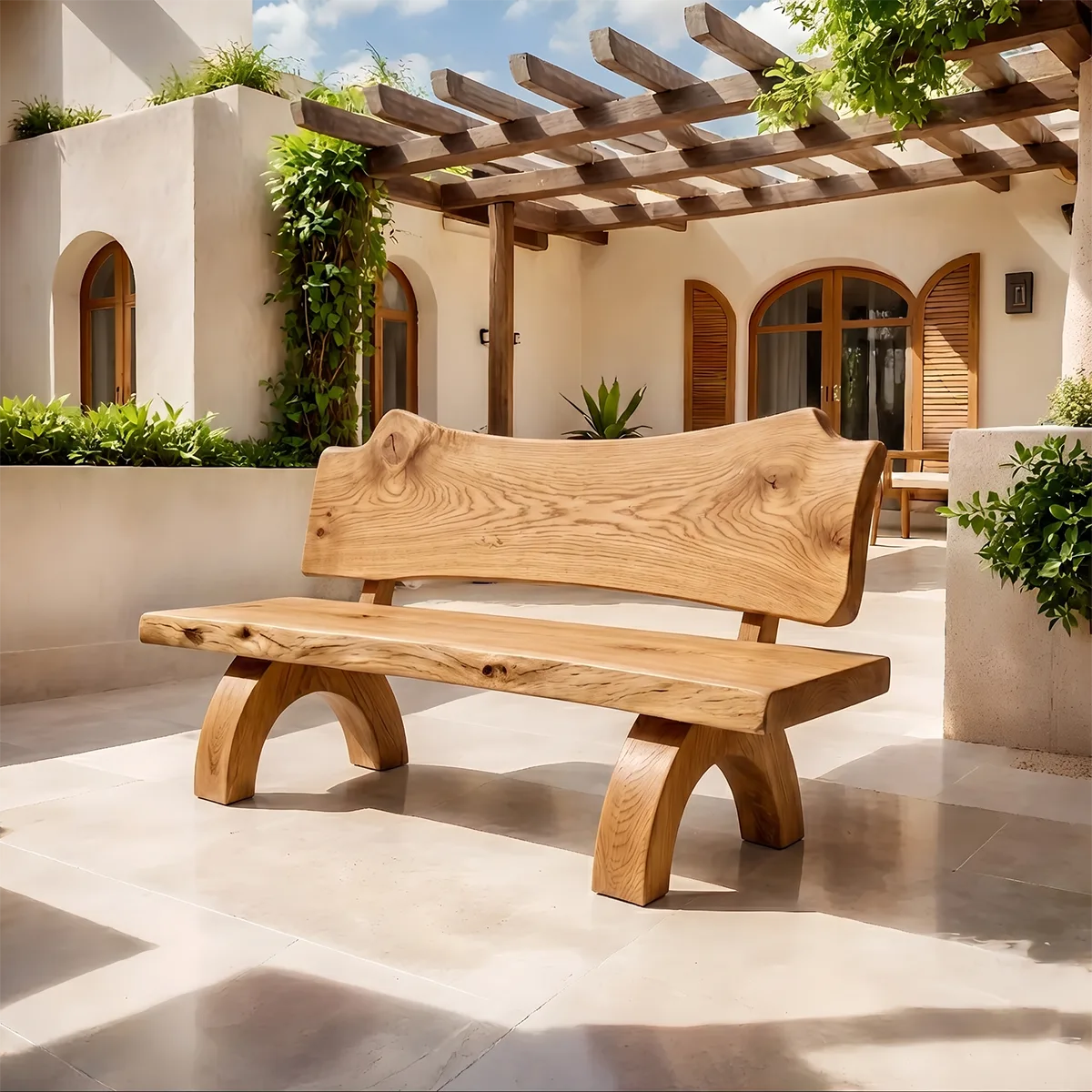 Organic Solid Wood Bench | Handcrafted Modern Wooden Garden & Entryway Bench TT006-6651