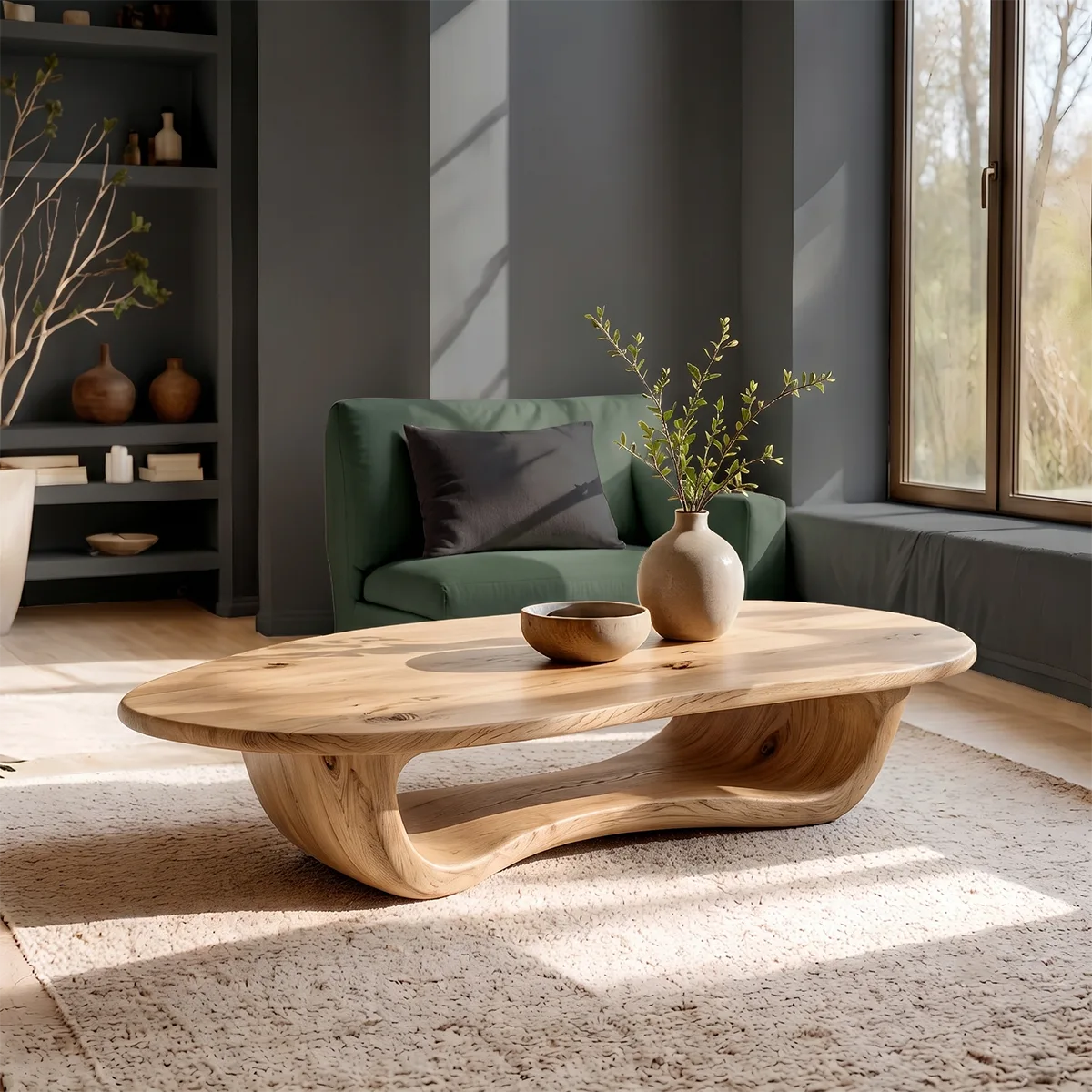 Organic Live Edge Oval Coffee Table | Handcrafted Solid Wood Center Table TT006-2119