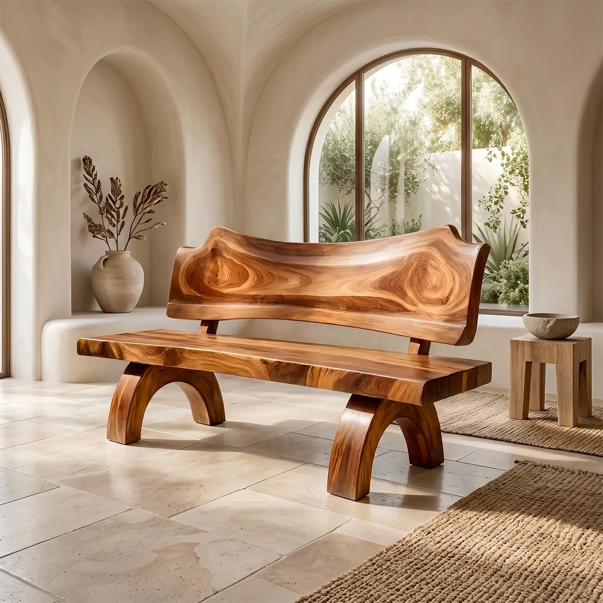 Organic Solid Wood Bench | Handcrafted Modern Wooden Garden & Entryway Bench TT006-6651