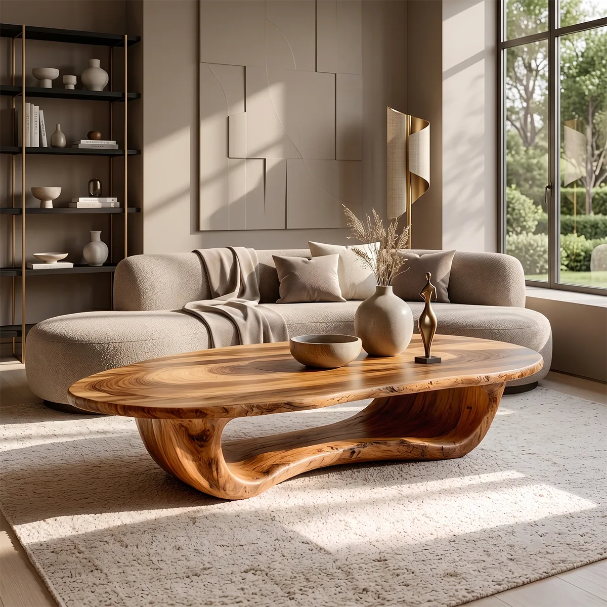 Organic Live Edge Oval Coffee Table | Handcrafted Solid Wood Center Table TT006-2119