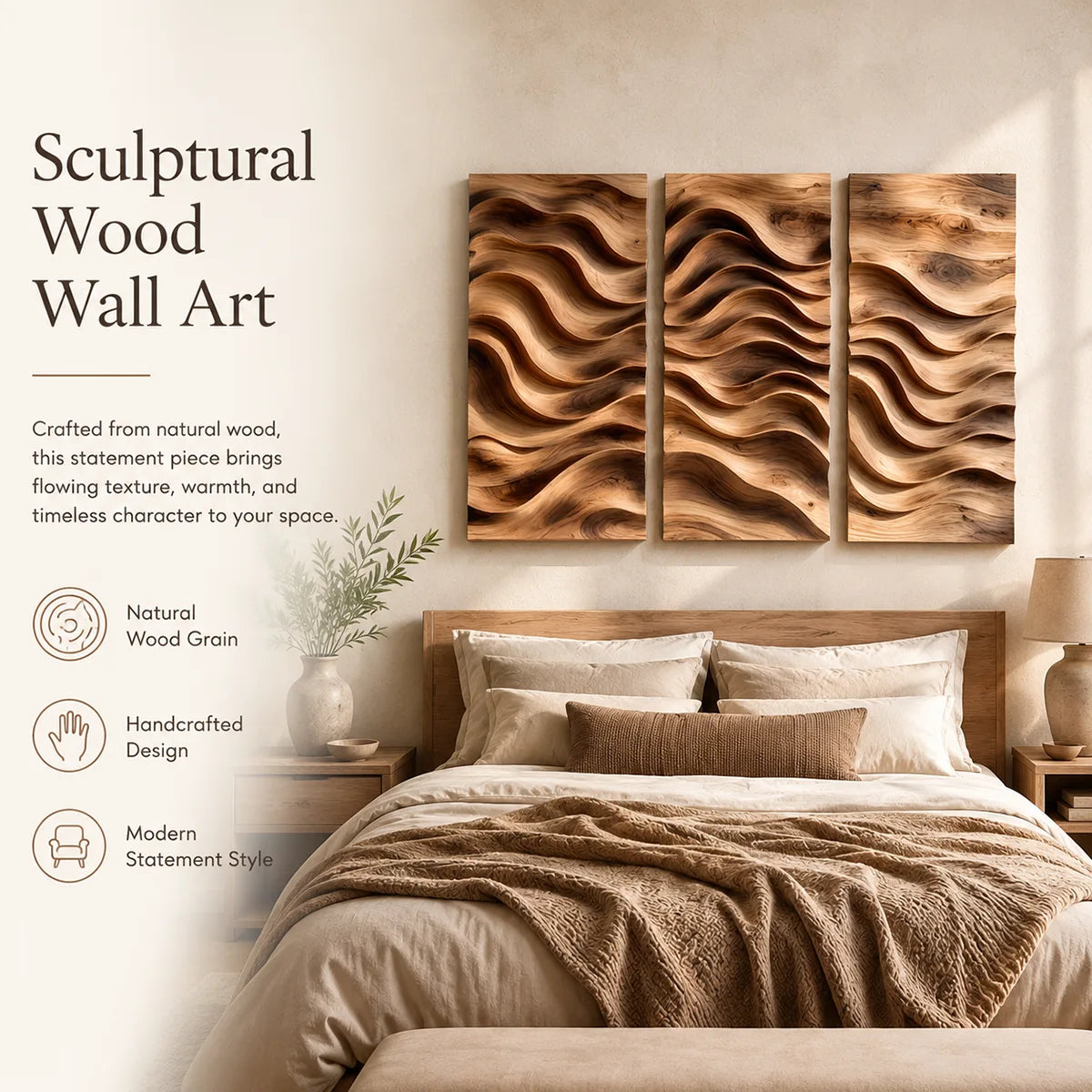 Abstract Wave Wood Wall Art | Modern Wooden Wall Decor for Living Room, Bedroom & Office TT006-3787