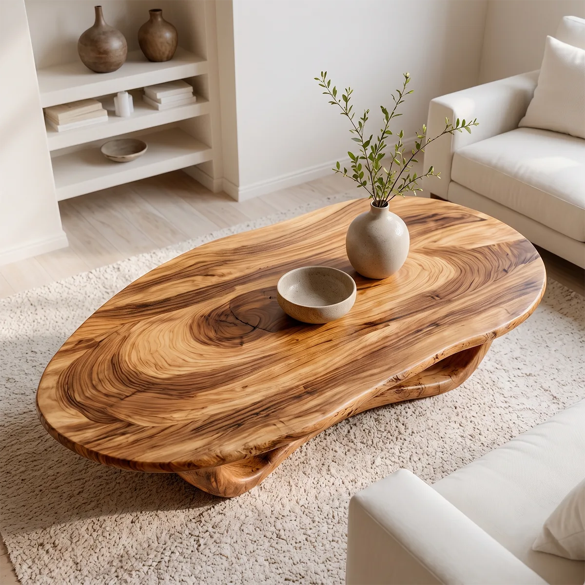 Organic Live Edge Oval Coffee Table | Handcrafted Solid Wood Center Table TT006-2119