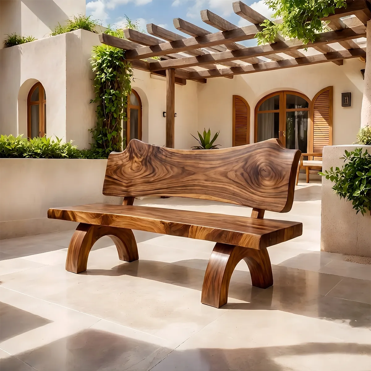 Organic Solid Wood Bench | Handcrafted Modern Wooden Garden & Entryway Bench TT006-6651