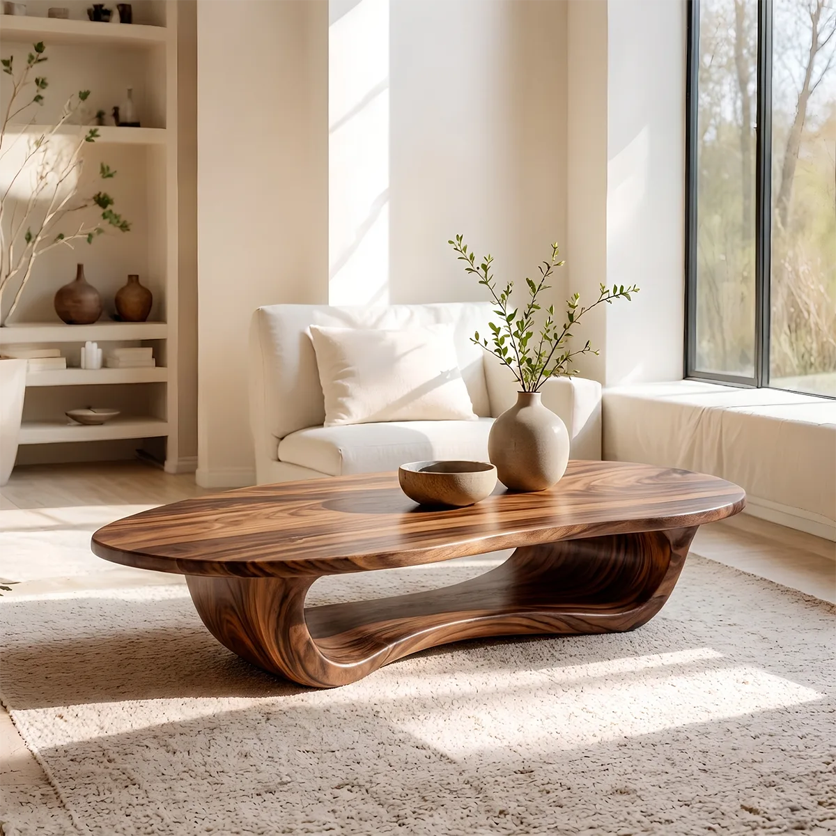 Organic Live Edge Oval Coffee Table | Handcrafted Solid Wood Center Table TT006-2119