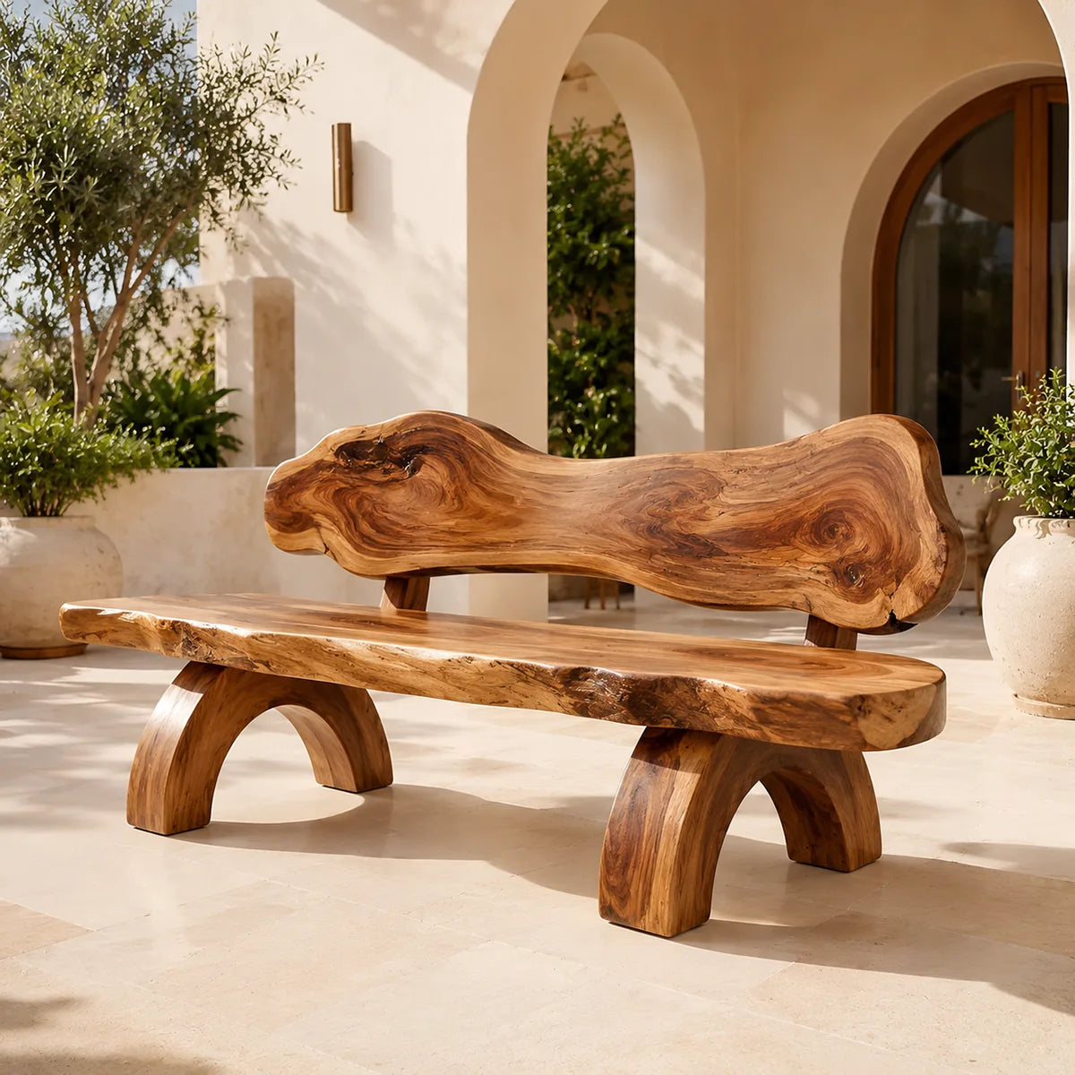 Live Edge Solid Wood Bench | Handcrafted Organic Wooden Garden & Entryway Bench TT006-4574