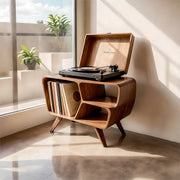 Mid-Century Organic Soft Wave Vinyl Stand, Wooden Record Player Storage