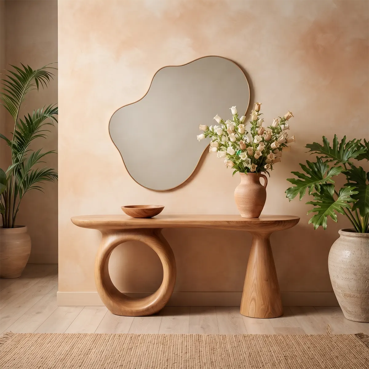 Modern Sculptural Console Table | Solid Wood Entryway Hallway Accent Table with Artistic Base TT006-8926