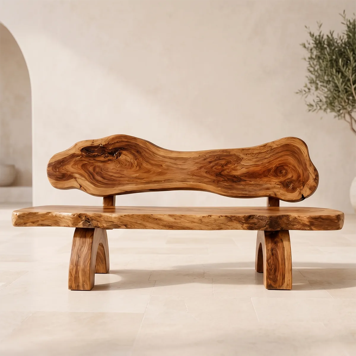 Live Edge Solid Wood Bench | Handcrafted Organic Wooden Garden & Entryway Bench TT006-4574