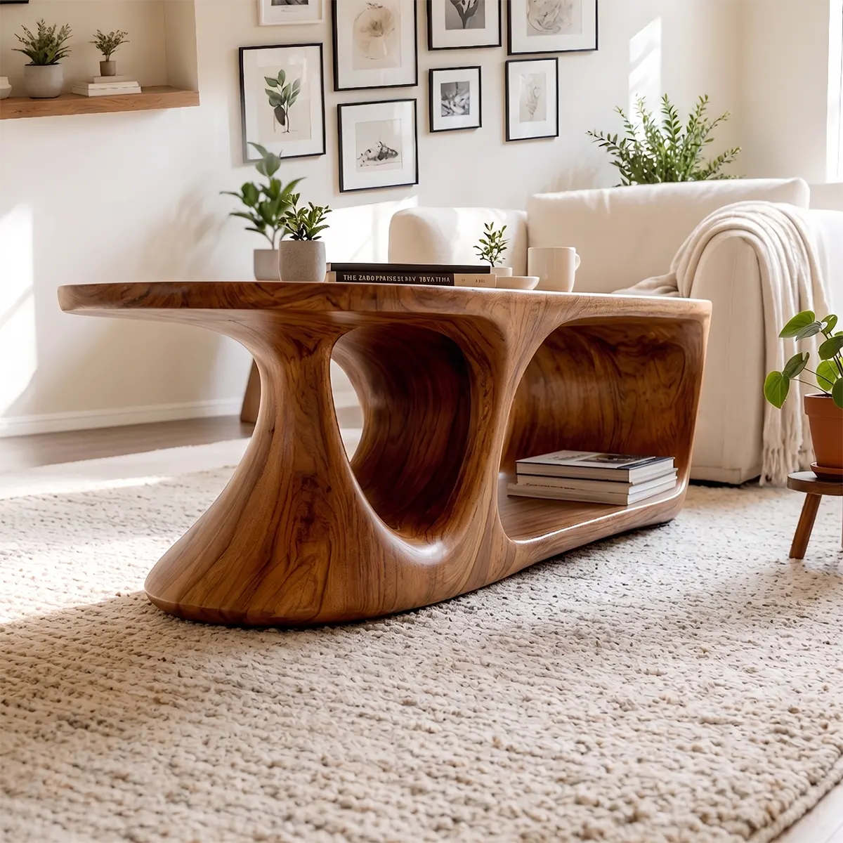 Oval Coffee Table with Storage Shelf | Handcrafted Solid Wood Coffee Table TT006-8470