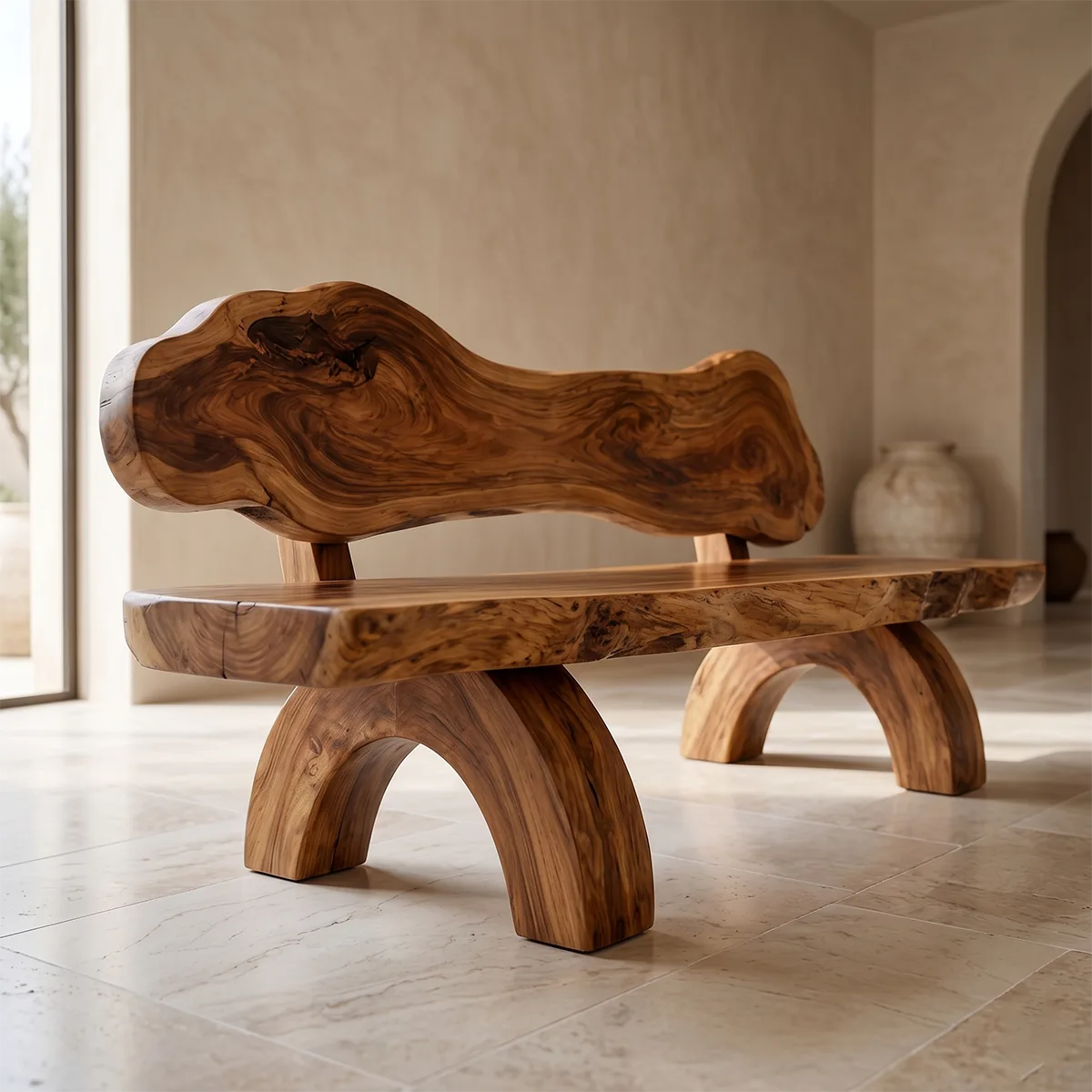 Live Edge Solid Wood Bench | Handcrafted Organic Wooden Garden & Entryway Bench TT006-4574