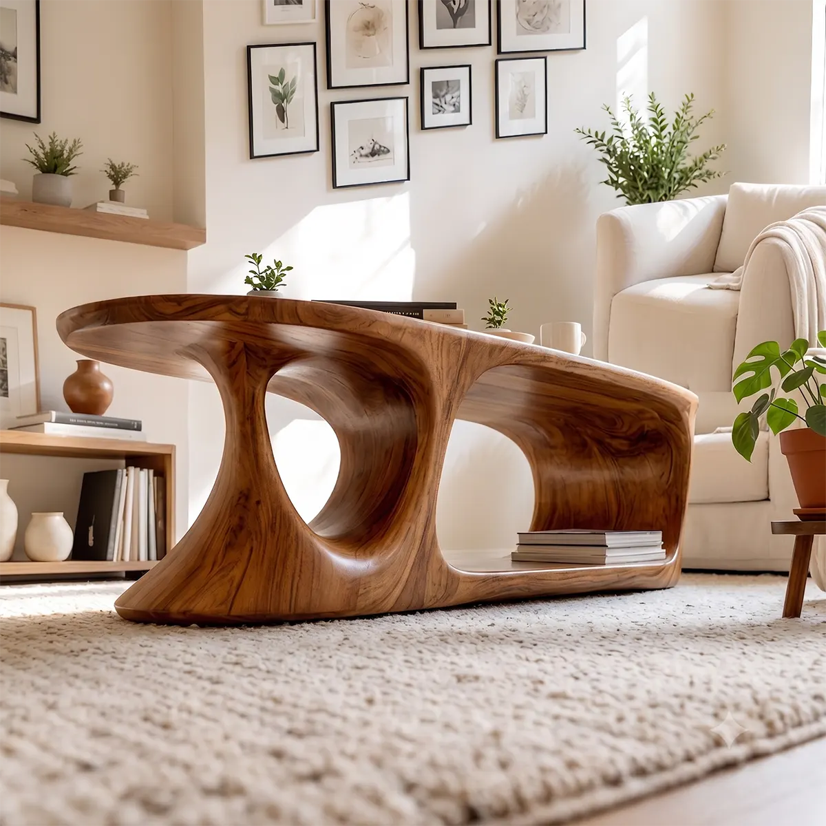 Oval Coffee Table with Storage Shelf | Handcrafted Solid Wood Coffee Table TT006-8470