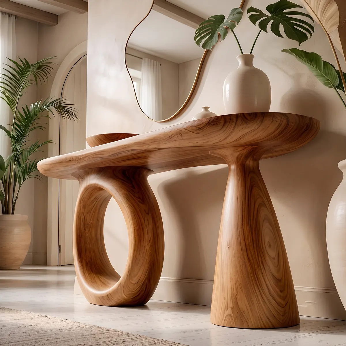 Modern Sculptural Console Table | Solid Wood Entryway Hallway Accent Table with Artistic Base TT006-8926