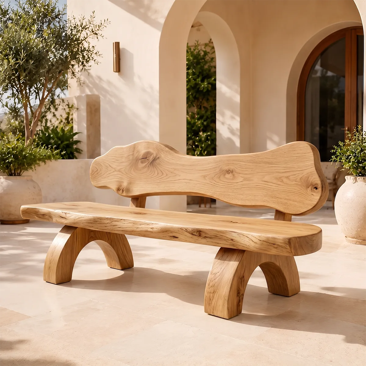 Live Edge Solid Wood Bench | Handcrafted Organic Wooden Garden & Entryway Bench TT006-4574