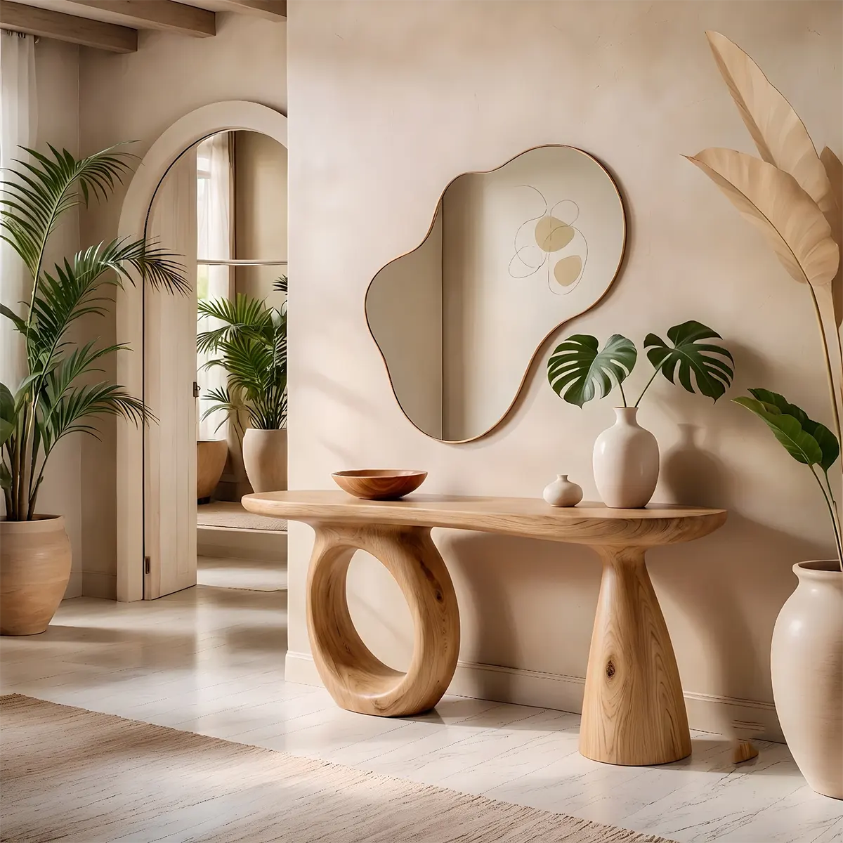 Modern Sculptural Console Table | Solid Wood Entryway Hallway Accent Table with Artistic Base TT006-8926