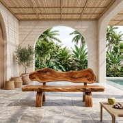 Live Edge Solid Wood Bench | Handcrafted Organic Wooden Garden & Entryway Bench TT006-4574