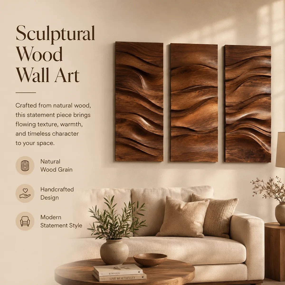 Abstract Wave Wood Wall Art | Vertical Wooden Wall Decor for Living Room, Bedroom & Office TT006-9850