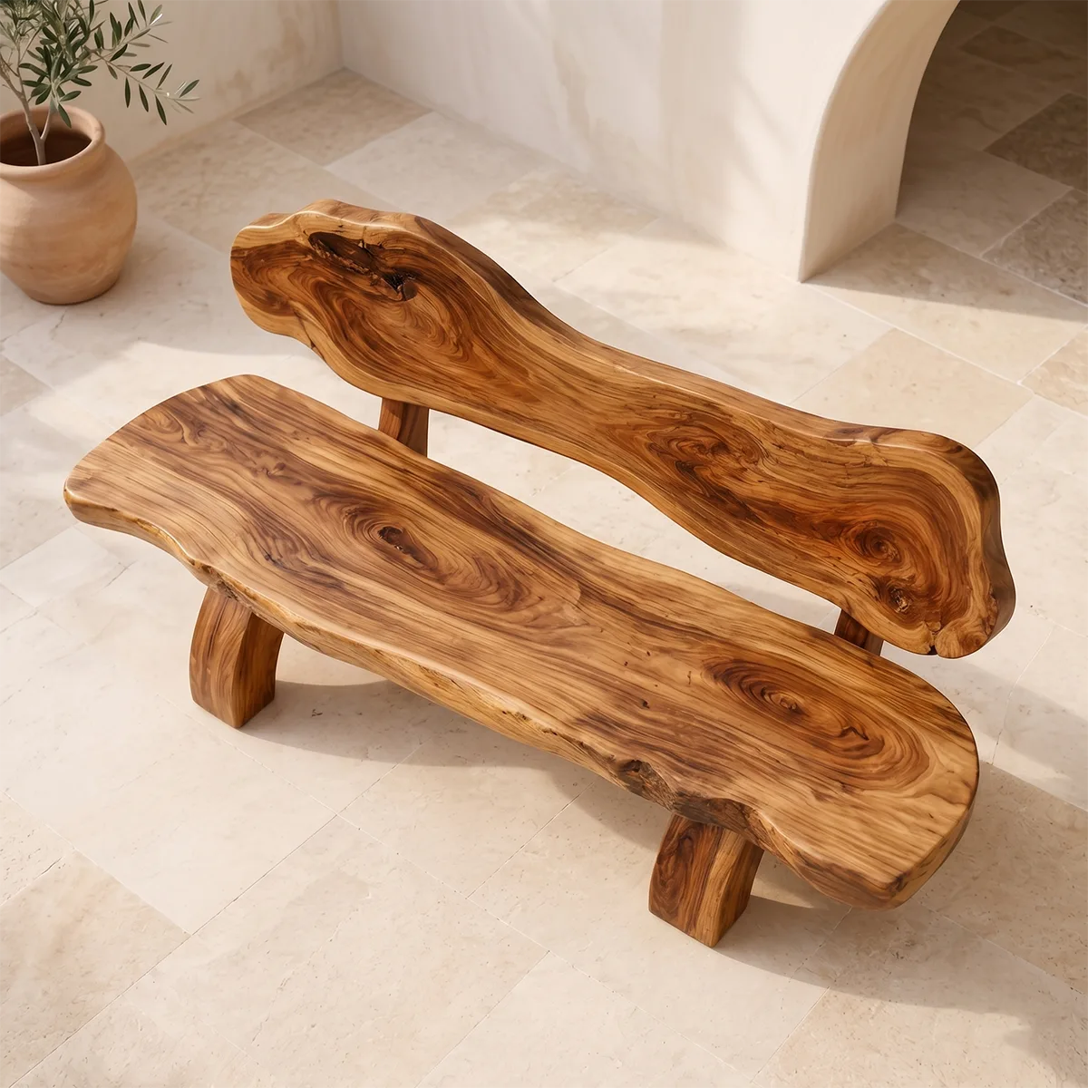 Live Edge Solid Wood Bench | Handcrafted Organic Wooden Garden & Entryway Bench TT006-4574
