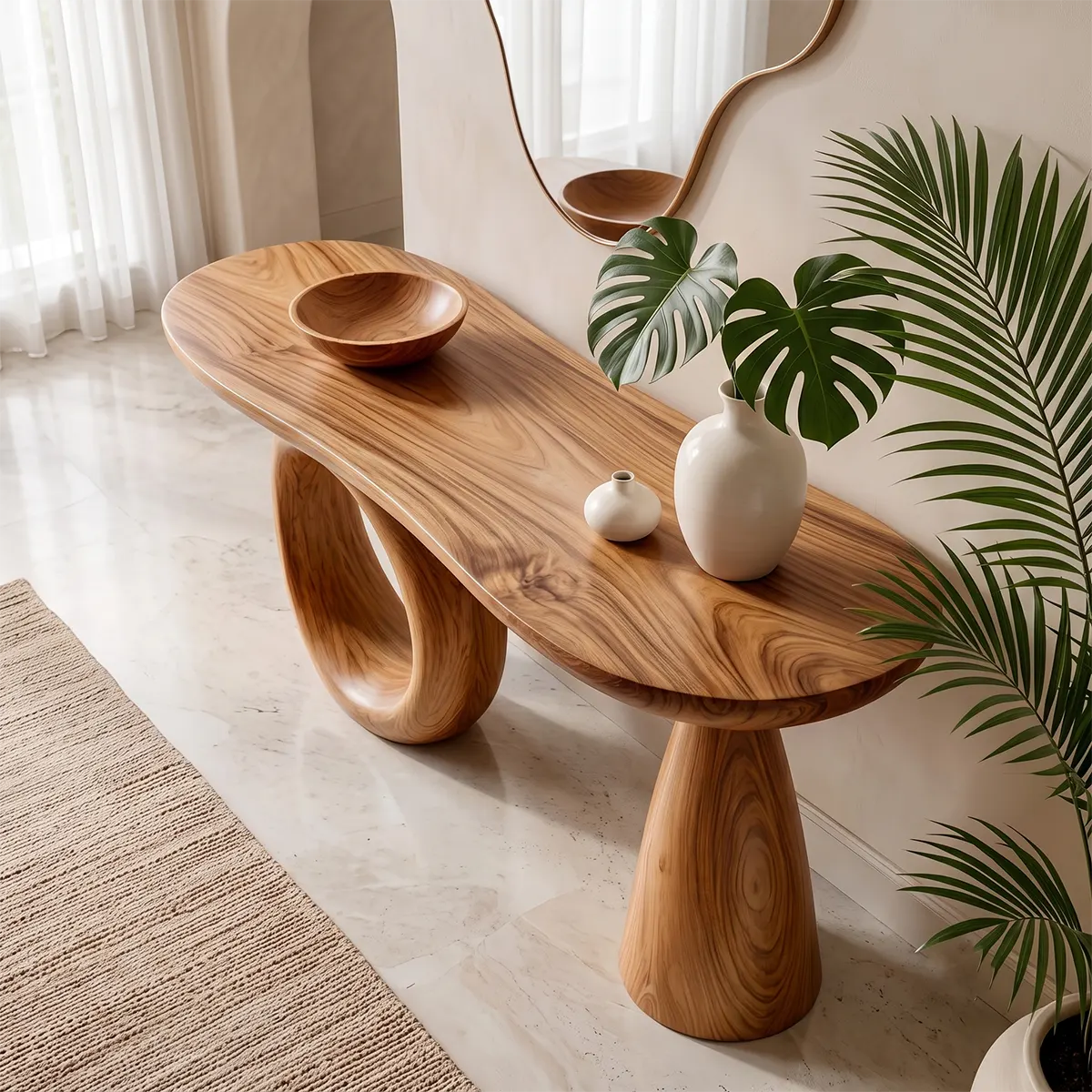 Modern Sculptural Console Table | Solid Wood Entryway Hallway Accent Table with Artistic Base TT006-8926