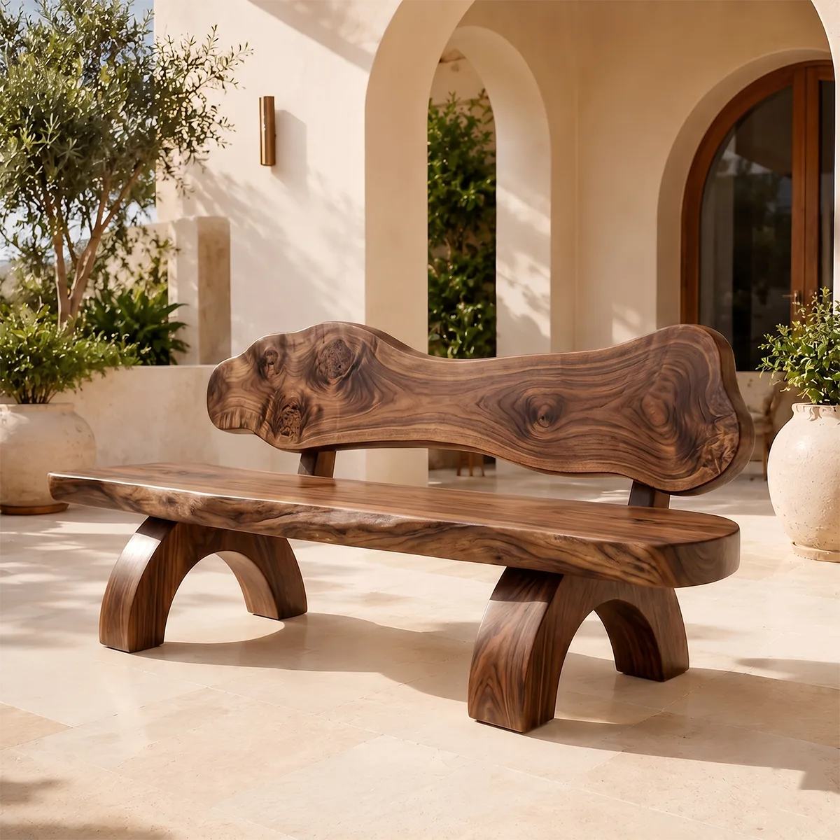 Live Edge Solid Wood Bench | Handcrafted Organic Wooden Garden & Entryway Bench TT006-4574