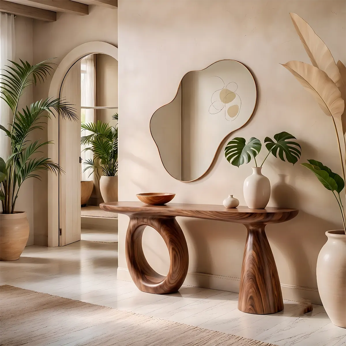 Modern Sculptural Console Table | Solid Wood Entryway Hallway Accent Table with Artistic Base TT006-8926