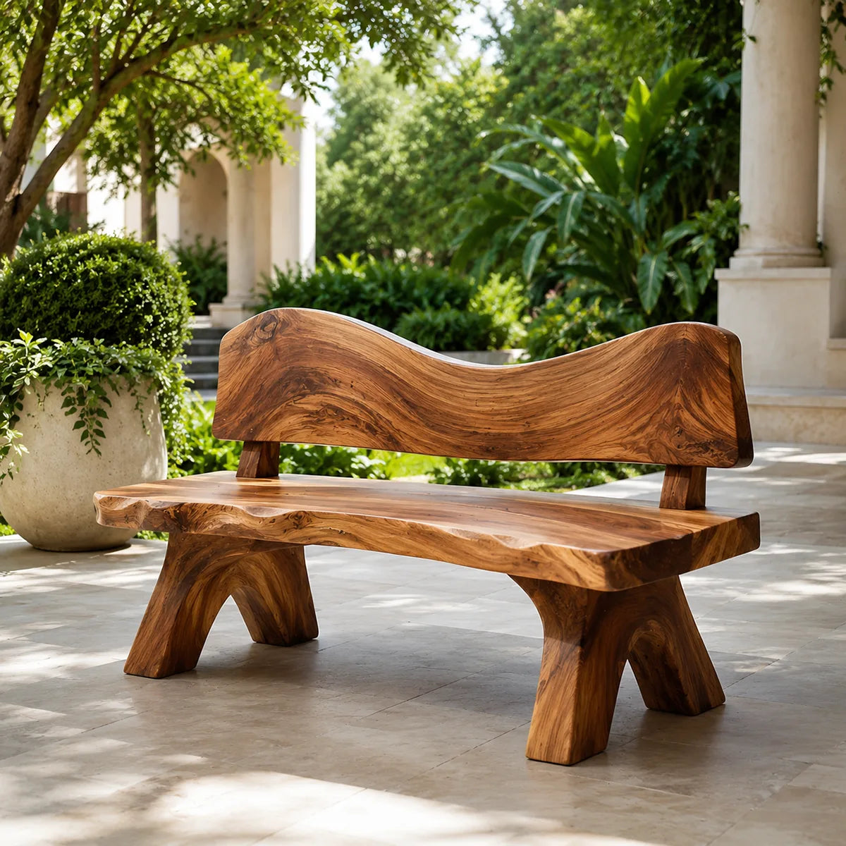 Live Edge Solid Wood Bench | Handcrafted Rustic Wooden Garden & Entryway Bench TT006-3769