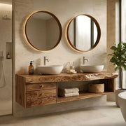 Floating Solid Wood Double Sink Bathroom Vanity with 3 Drawers and Open Shelf