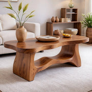 Handcrafted Solid Wood Coffee Table with Sculptural Open Shelf TT006-4759