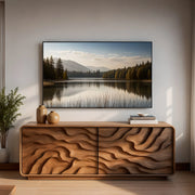 Modern Solid Wood Rounded TV Stand with Deep Wavy Sculptural Facade