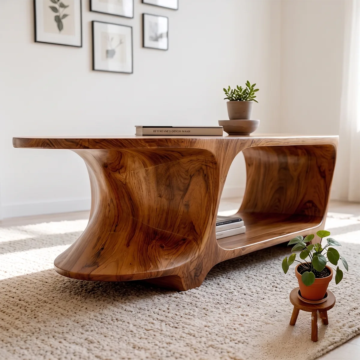 Oval Coffee Table with Storage Shelf | Handcrafted Solid Wood Center Table TT006-2530
