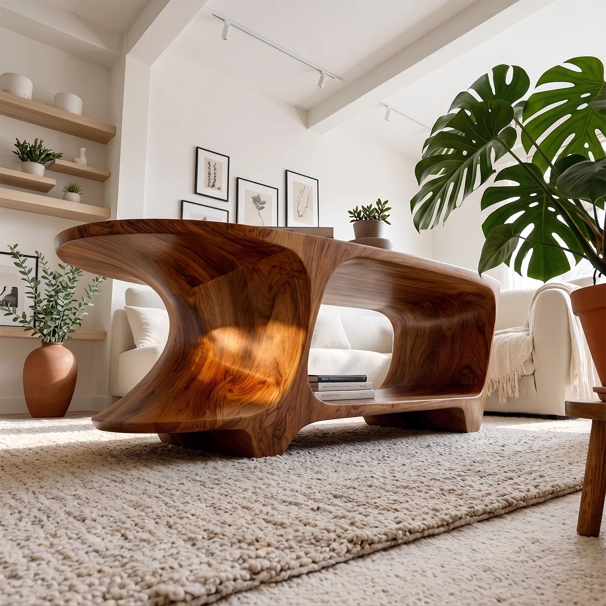 Oval Coffee Table with Storage Shelf | Handcrafted Solid Wood Center Table TT006-2530