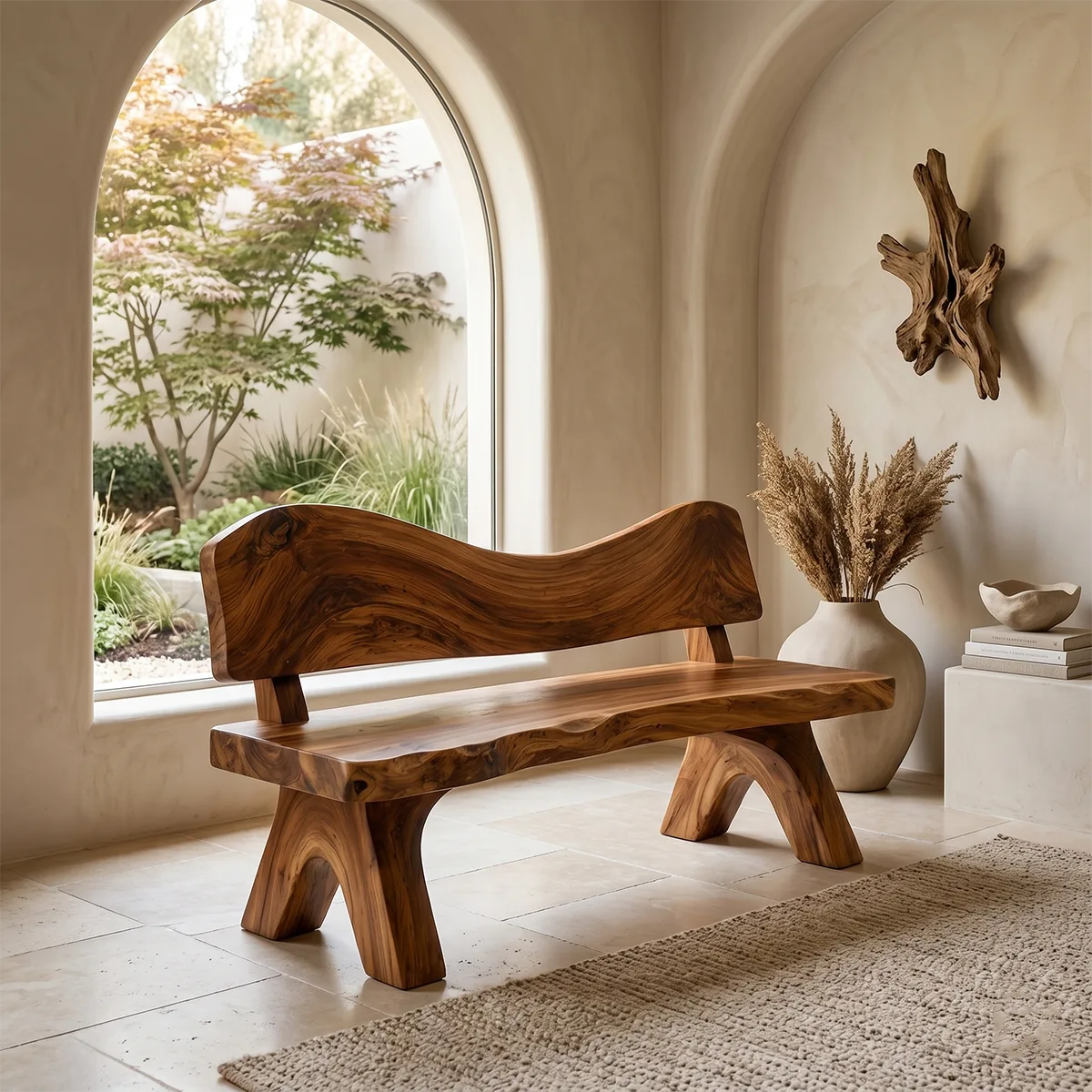 Live Edge Solid Wood Bench | Handcrafted Rustic Wooden Garden & Entryway Bench TT006-3769