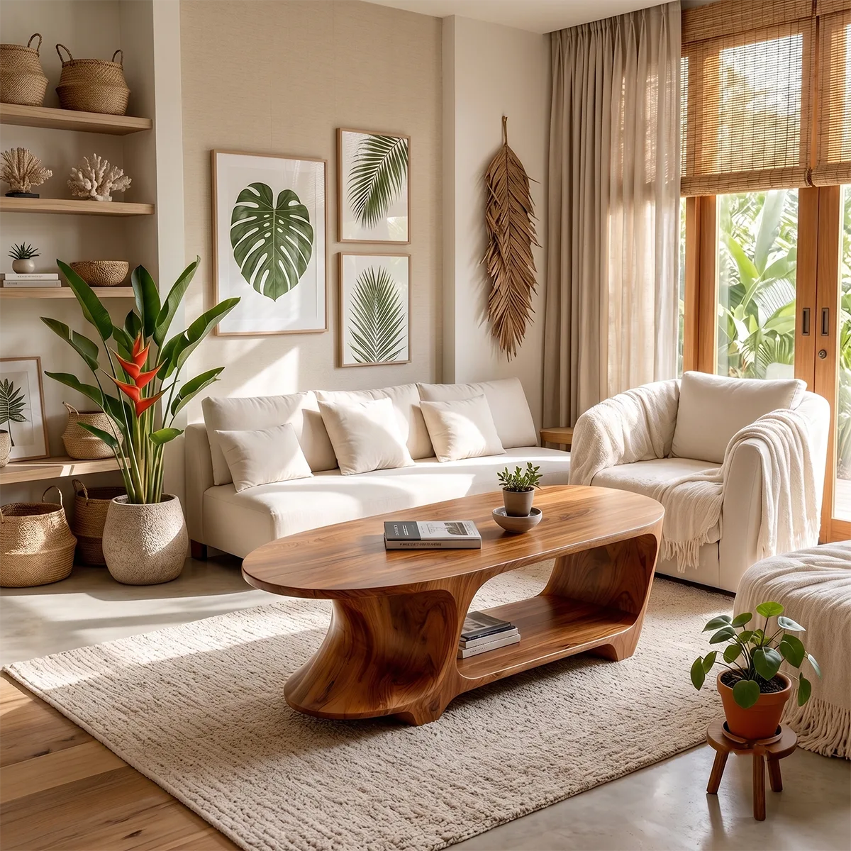 Oval Coffee Table with Storage Shelf | Handcrafted Solid Wood Center Table TT006-2530
