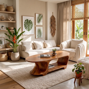 Oval Coffee Table with Storage Shelf | Handcrafted Solid Wood Center Table TT006-2530