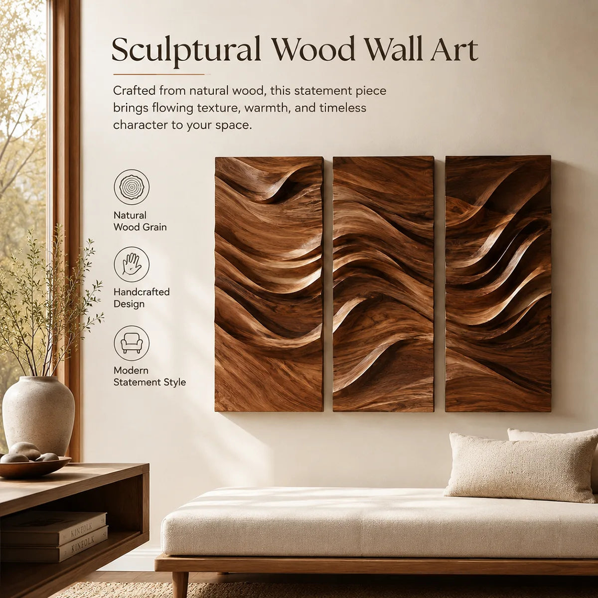 Abstract Wave Wood Wall Art | Vertical Wooden Wall Decor for Living Room, Bedroom & Office TT006-2055