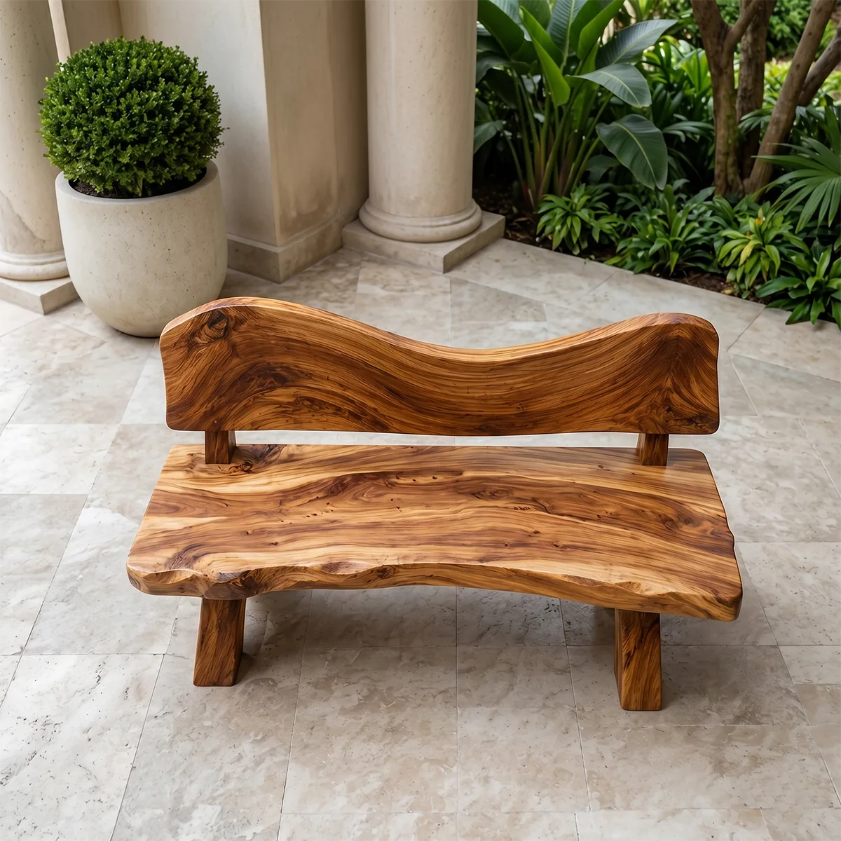 Live Edge Solid Wood Bench | Handcrafted Rustic Wooden Garden & Entryway Bench TT006-3769