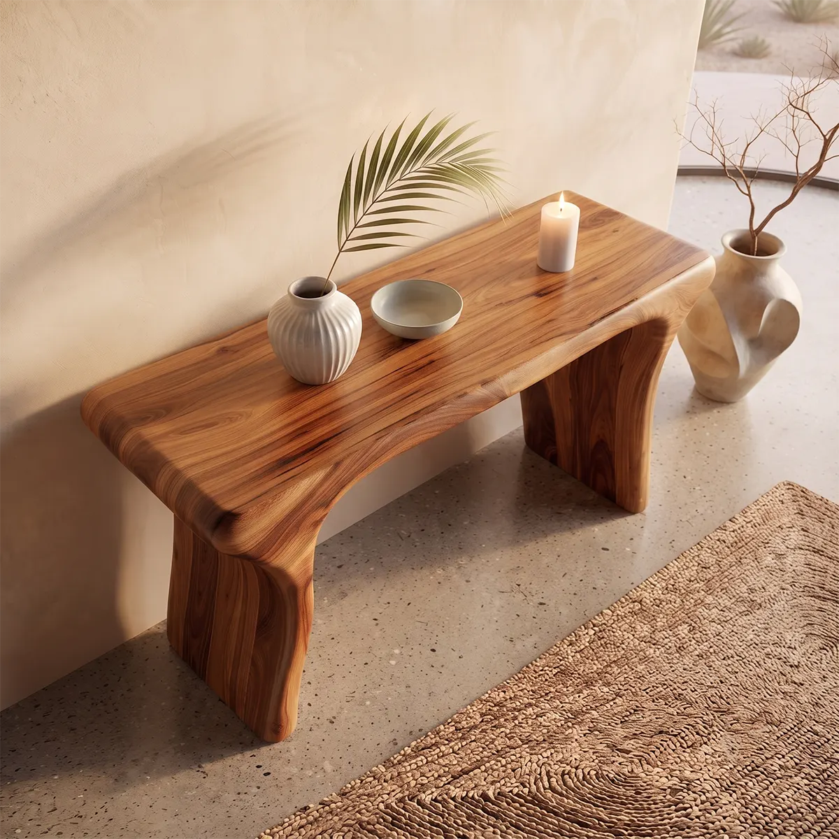 Modern Organic Console Table | Solid Wood Entryway Hallway Accent Table with Curved Waterfall Legs TT006-6928