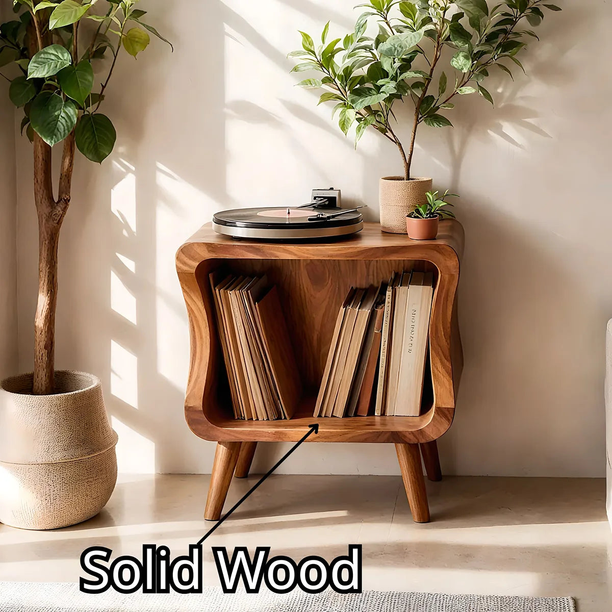 Curved Solid Wood Vinyl Storage Cabinet For Music Lover